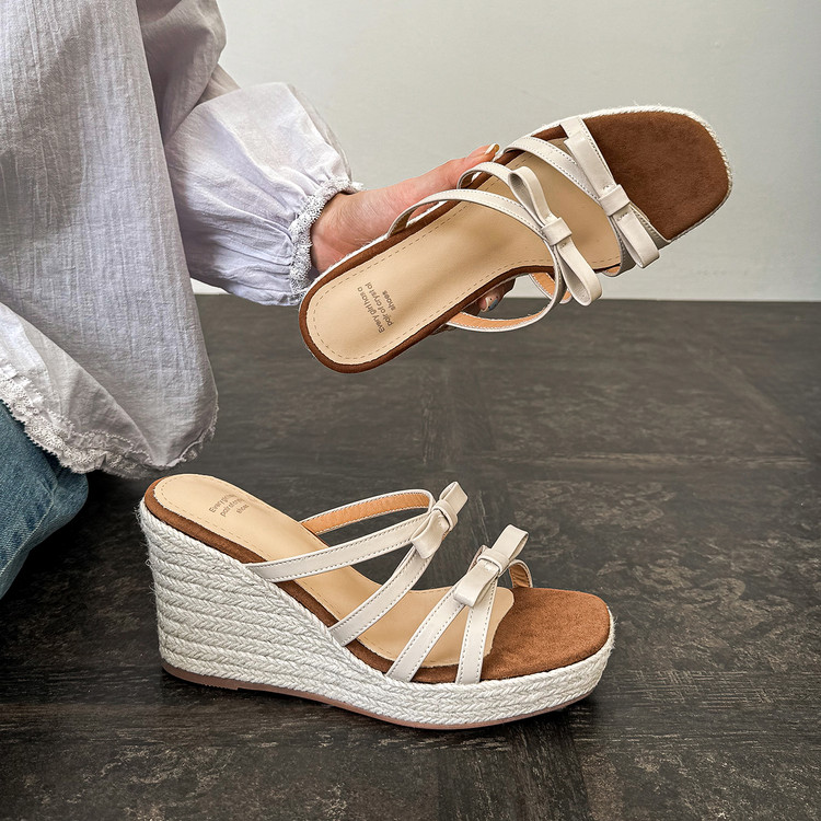 Women's High Heel Wedge Open Toe Slippers - Summer 2026