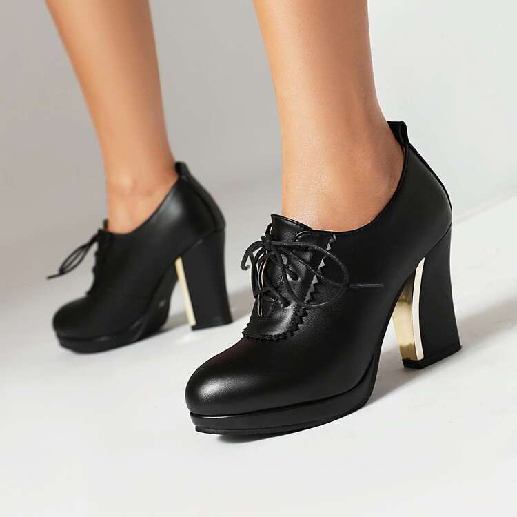 High Top Lace-Up Shoes with Chunky Heel and Color Block Design - Image 3