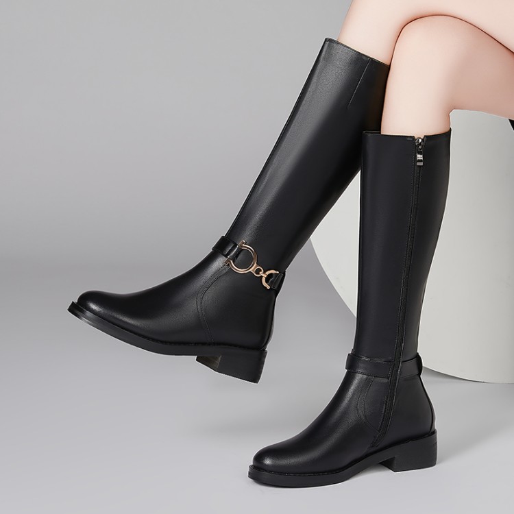Women's Black Pointed Toe Low Heel Riding Boots