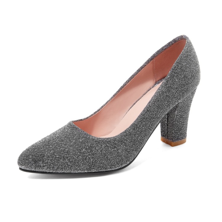 Women's Fashion High Heel Pumps - Pointed Toe Chunky Heel Slip-On Shoes