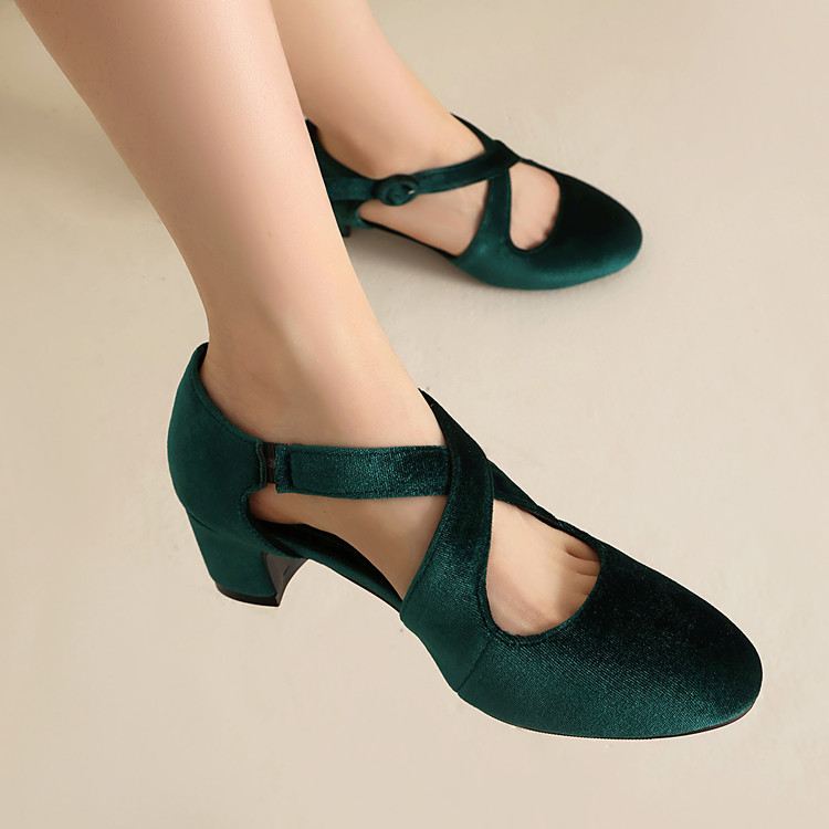 Women's High Heel Closed Toe Sandals - Suede Retro Block Heel