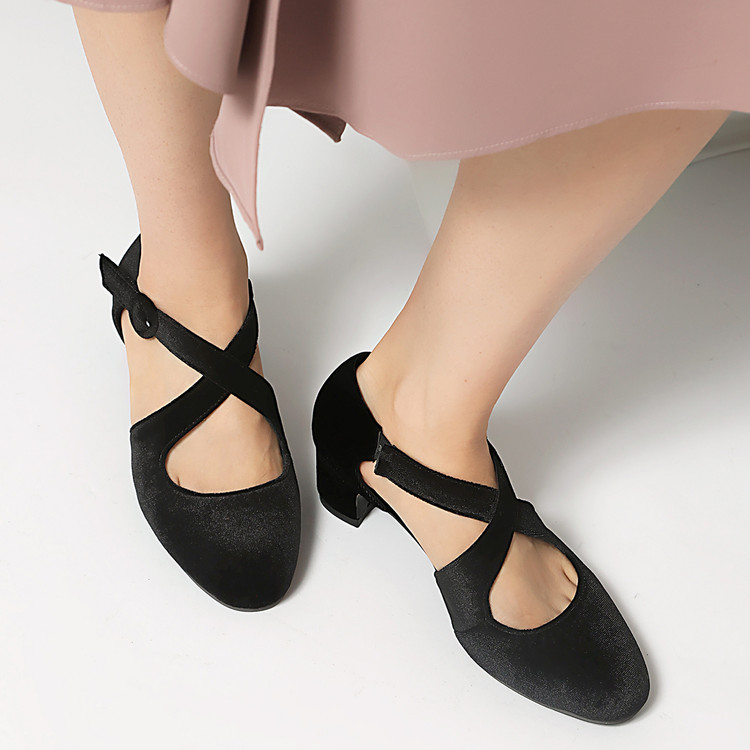 Women's High Heel Closed Toe Sandals - Suede Retro Block Heel - Image 4