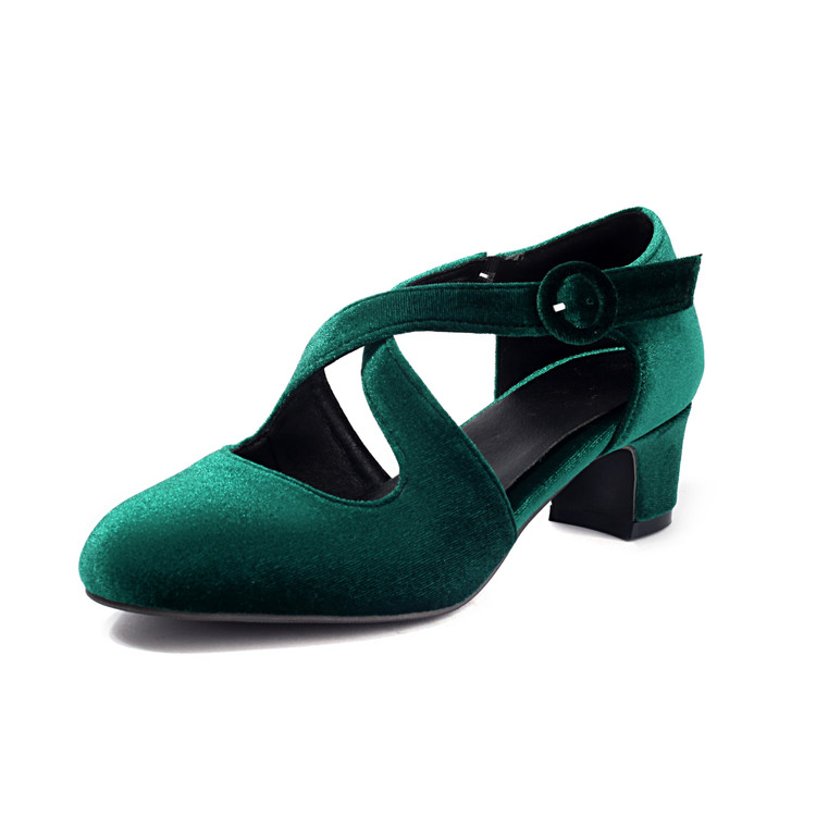 Women's High Heel Closed Toe Sandals - Suede Retro Block Heel - Image 5