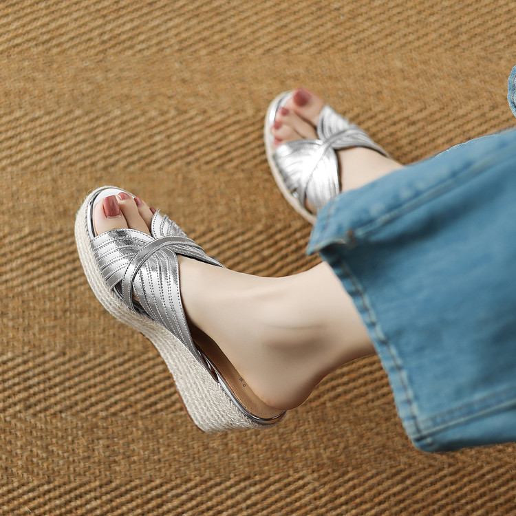 Women's Korean Style High Heel Wedge Slide Sandals - Image 2