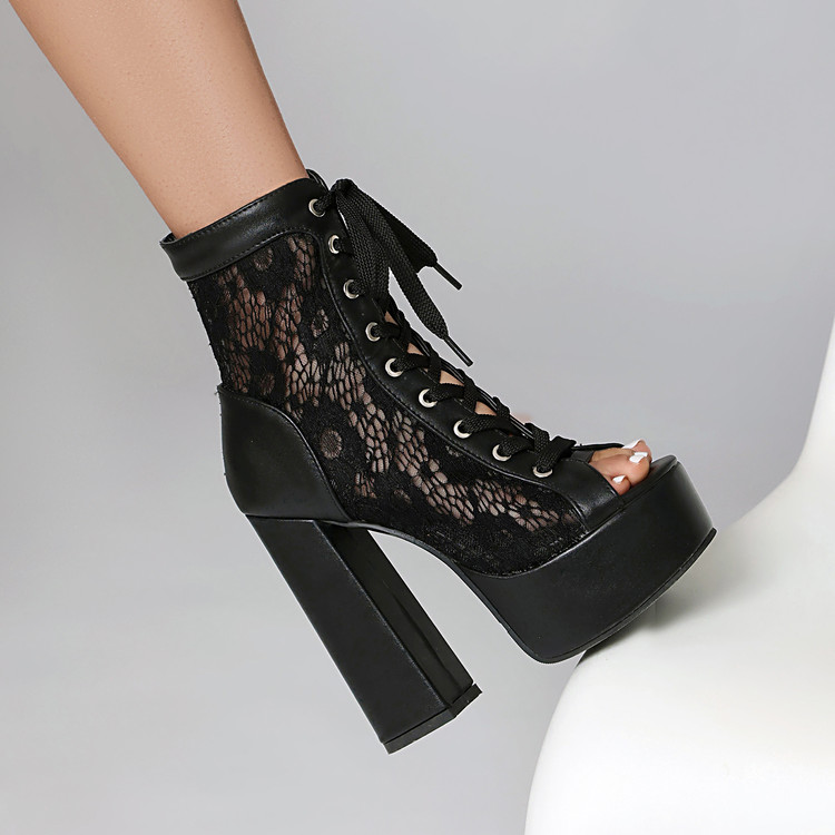 Women's Peep Toe Platform High Heel Sandals with Mesh and Ankle Strap - Image 4