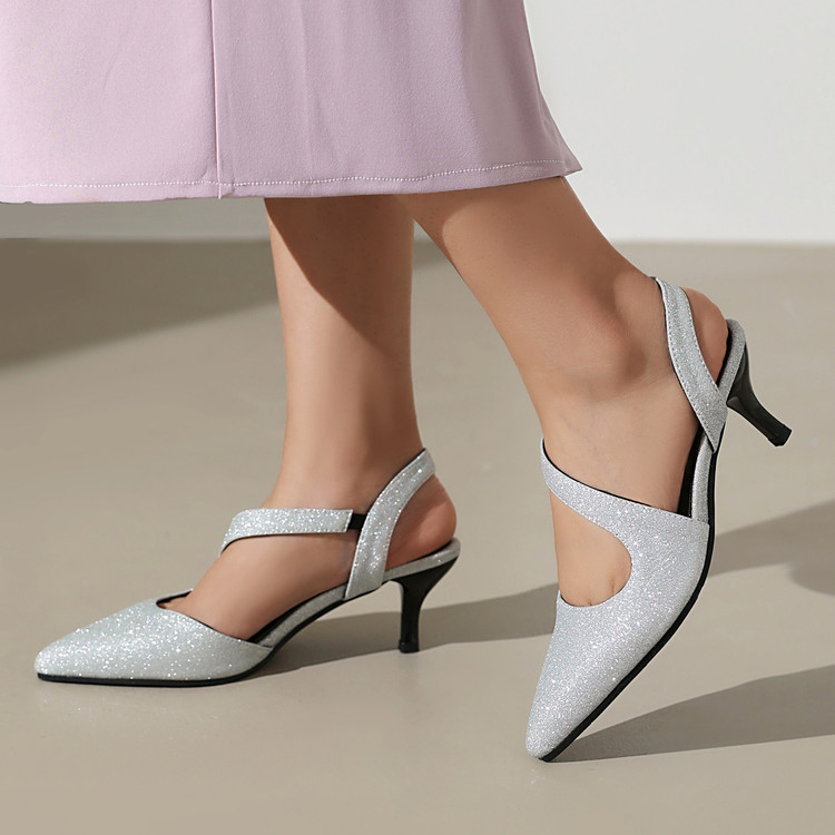 Women's Pointed Toe High Heel Sandals - Silver or Black