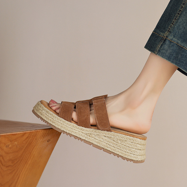 Women's T-Strap Platform Sandals Suede Leather Summer 2025